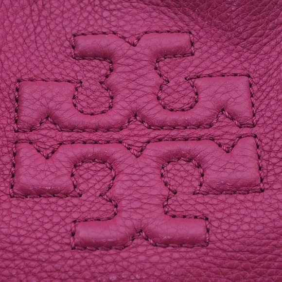 TORY BURCH Hot Pink Tumbled Leather Shoulder Bag w Embroidered Straps & Tassels - Picture 16 of 17